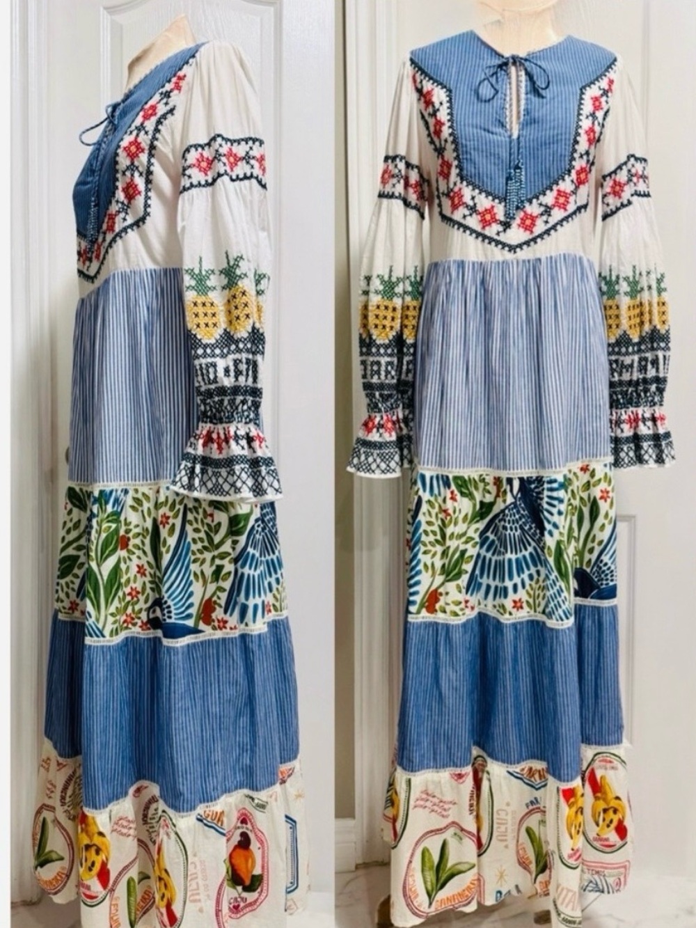 RARE FARM RIO Tiered Embroidered Maxi Dress
